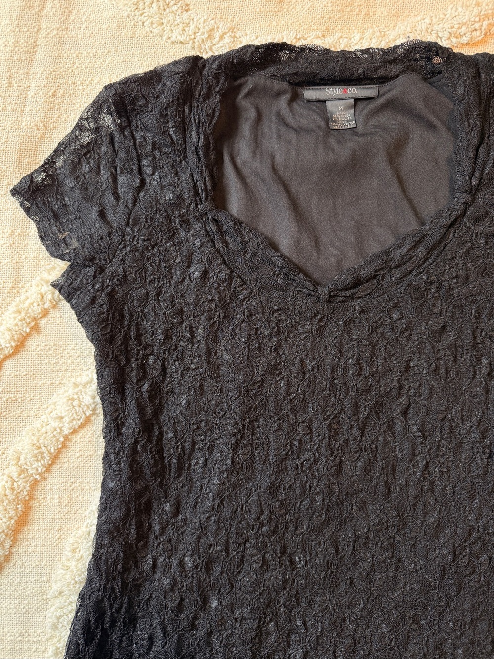Style & Co. Black Lace V-Neck Short Sleeve Top